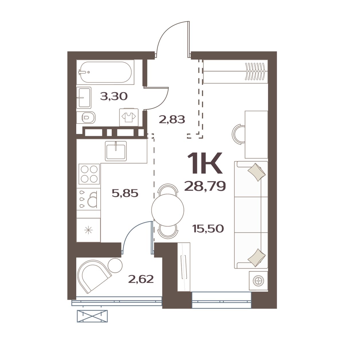 ЖК Меридианы Улисса, 1-комн кв 28,79 м2, за 5 829 000 ₽, 9 этаж